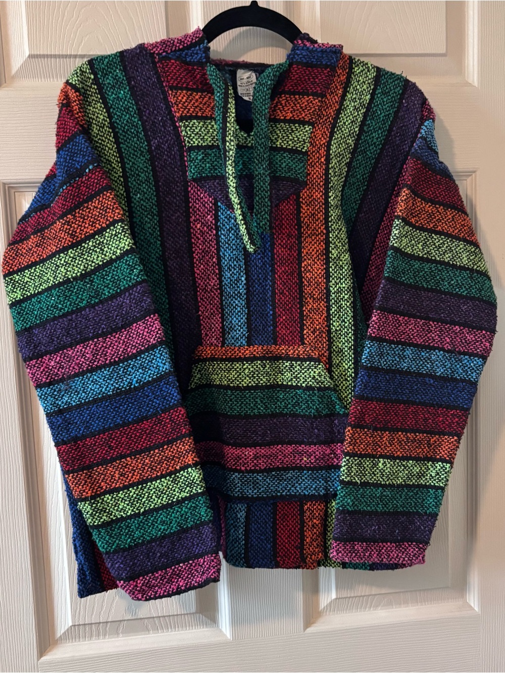 Art-Maz Rainbow Striped Mexican Baja Hoodie Drug Rug - Medium